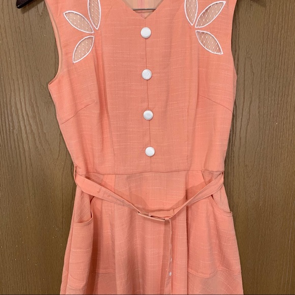 Voodoo Vixen Dress Peach Pocket Belted Retro Pinup - Picture 5 of 10